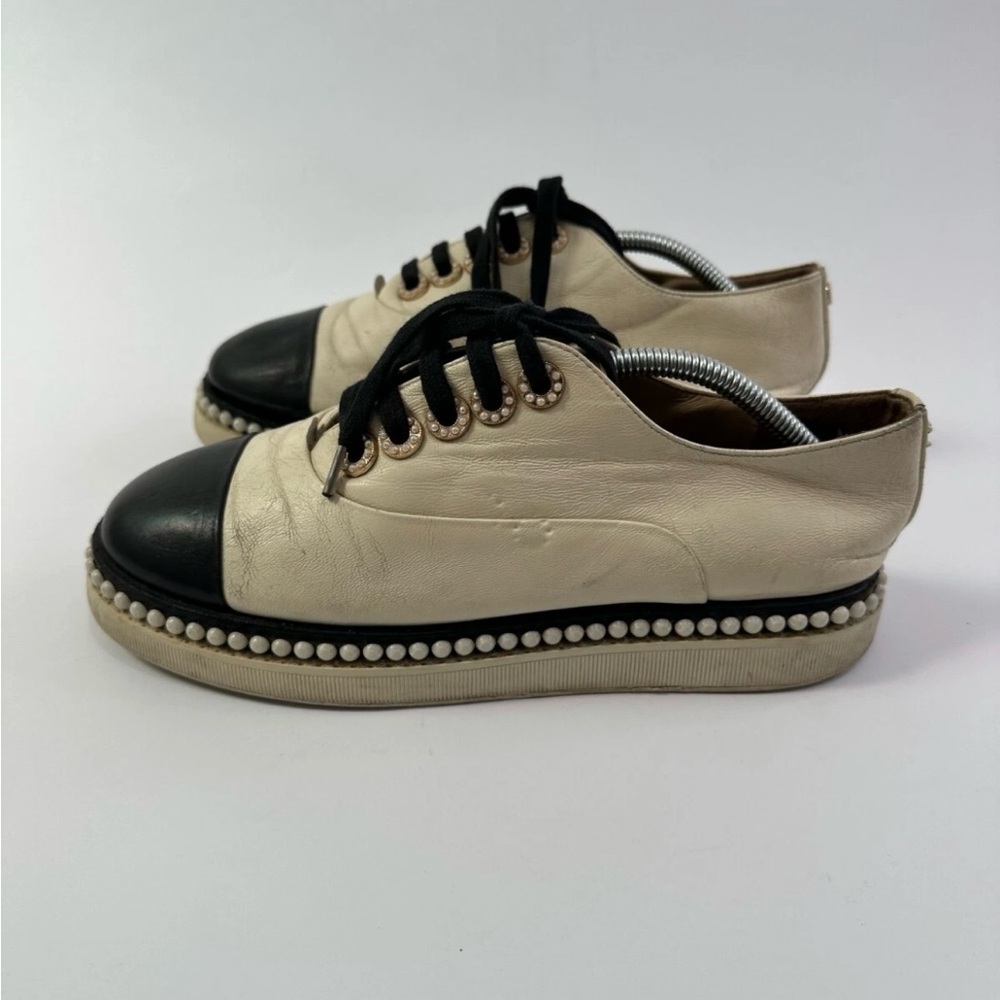 CHANEL Oxfords with Faux Pearls